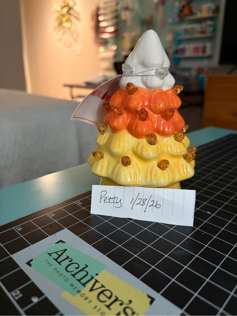 Mini Ceramic Candy Corn Trees Set of 3 - White, Orange, Yellow